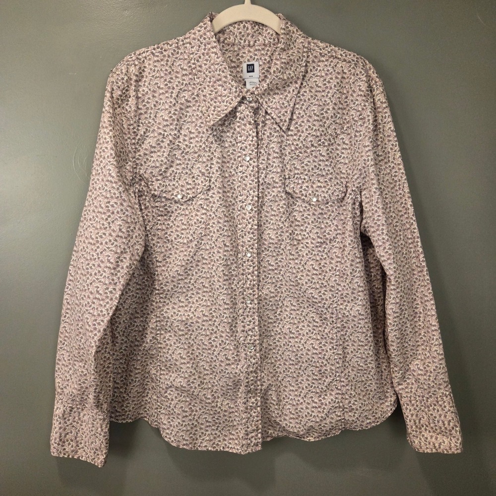Gap Women's Pearl Snap Button Up Printed Long Sleeve Shirt Size XXL